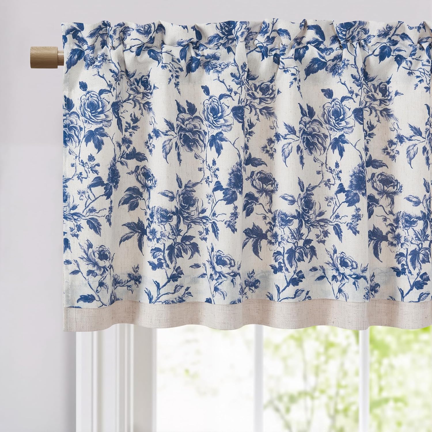 StangH Valance Curtains for Living Room/Cabinet,Floral Pattern Short Curtains Farmhouse Rustic Vintage Decor Room Darkening Rod Pocket Window Treatment,Blue,W52 x L18,1 Panel