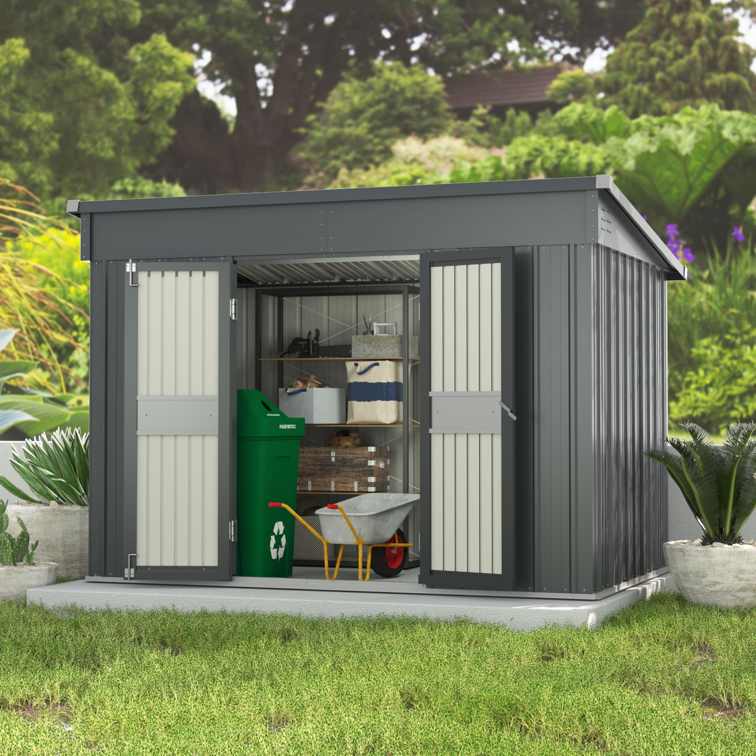 MUPATER 6x10 ft grey galvanized metal garden storage shed with lockable door and vents