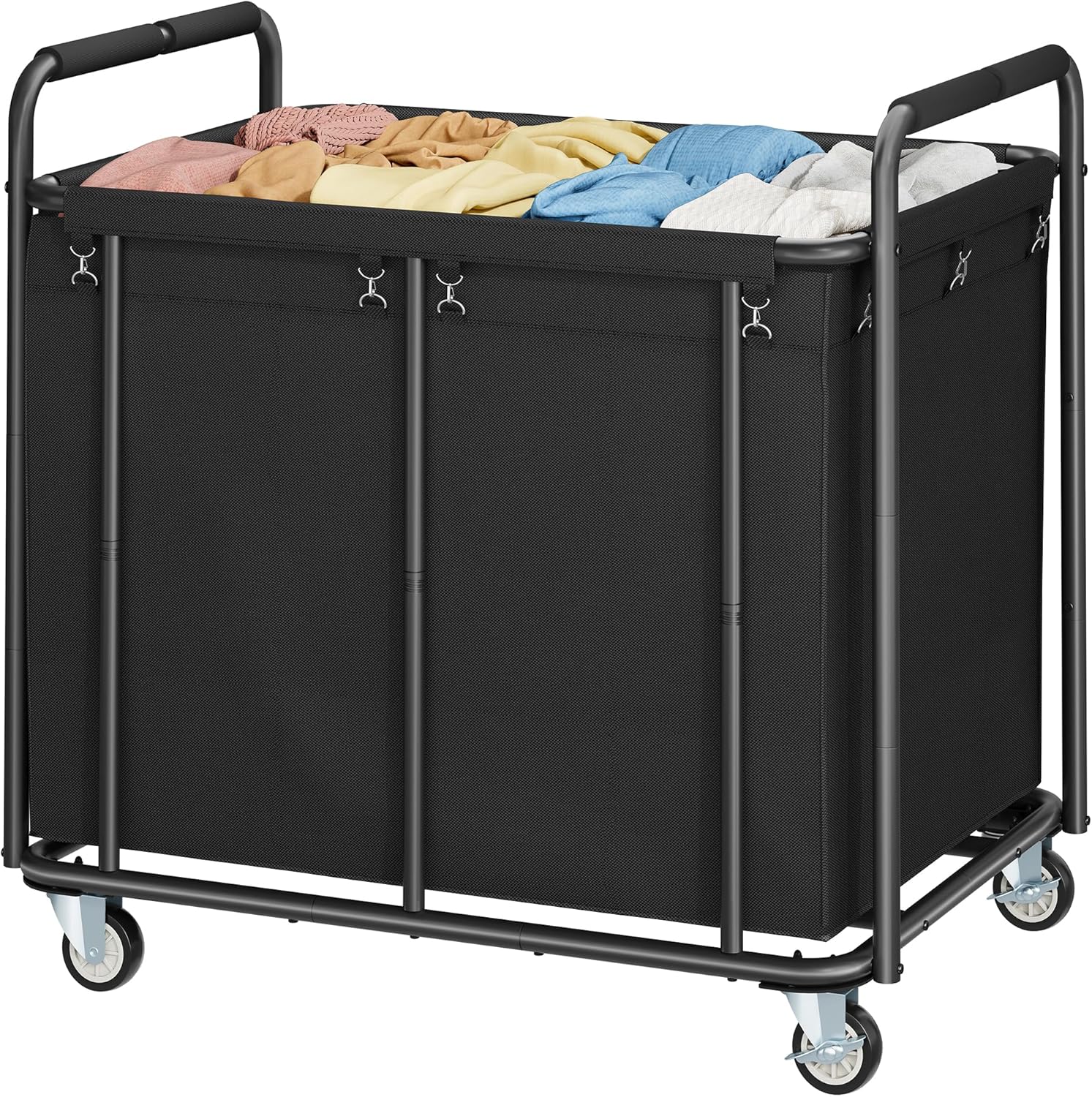 Tajsoon 450L Extra Large Laundry Basket with Wheels, Rolling Laundry Hamper with Handle, Heavy Duty Laundry Cart with Metal Frame, Commercial Laundry Sorter for Hotel, Bathroom, Bedroom, Khaki