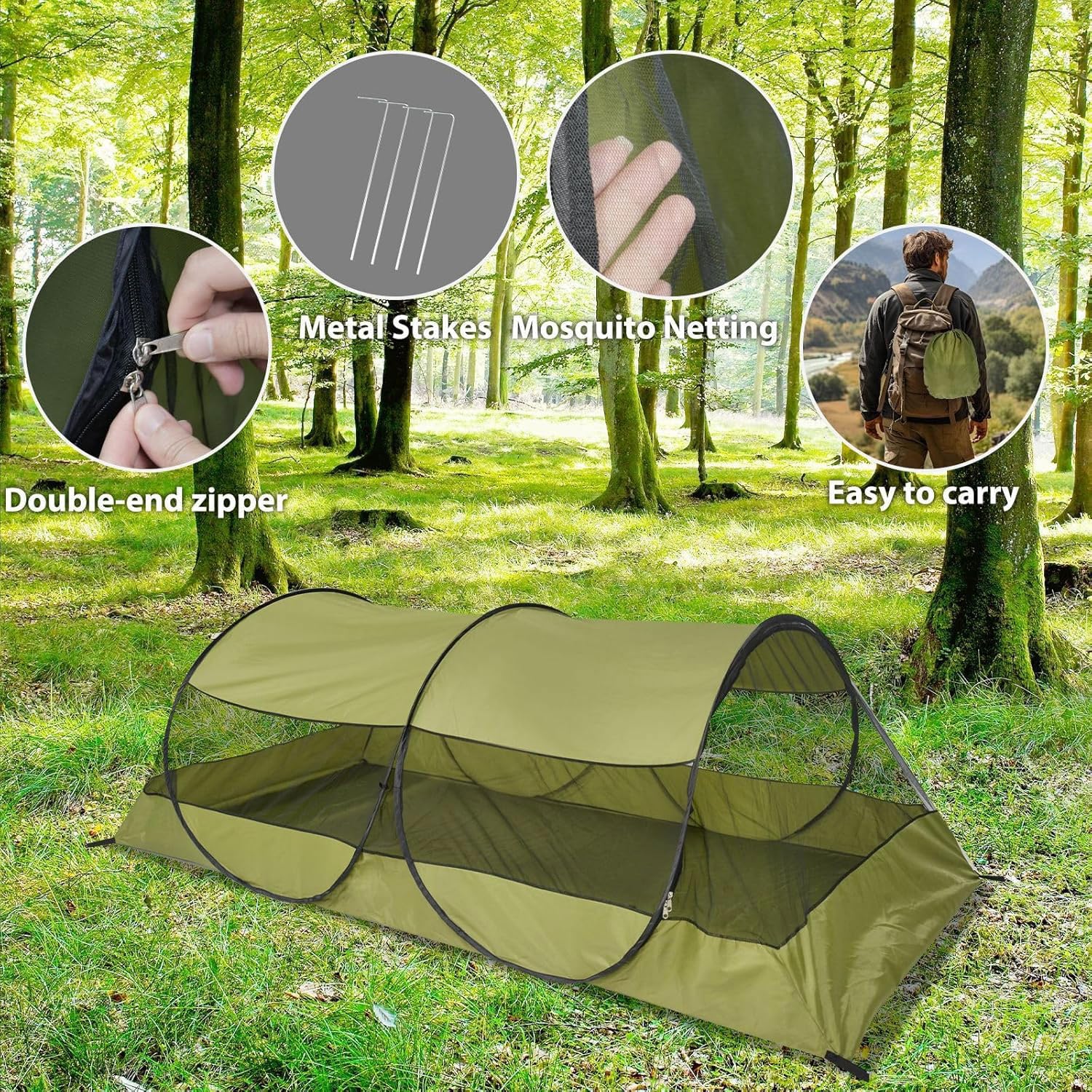 Zanzariera Letto Portatile da Viaggio, Zanzariera da Campeggio Singola Pop Up, Tenda da Campeggio Pop Up 1 Posto, Zanzariera Pop Up Letto Singolo Impermeabile Maglia Fine con Sacca di Trasporto