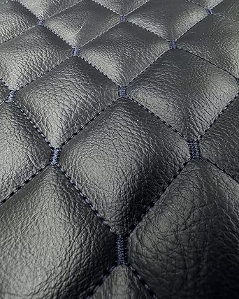 Vinyl Soft Grain Fine Thread Quilted Foam Fabric with 3/8" Foam Backing Upholstery / 52" Wide/Sold by The Yard/FABRIC EMPIRE - Black, Navy Black Thread Diamond 2" x 3"