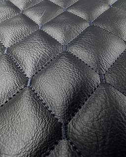 Vinyl Soft Grain Fine Thread Quilted Foam Fabric with 3/8" Foam Backing Upholstery / 52" Wide/Sold by The Yard/FABRIC EMPIRE - Black, Navy Black Thread Diamond 2" x 3"