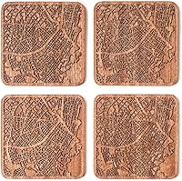 Vista 1 de Bogotá Map Coaster, juego de 4, posavasos de madera Sapele con mapa de la ciudad, múltiples ciudades opcionales, hecho a mano