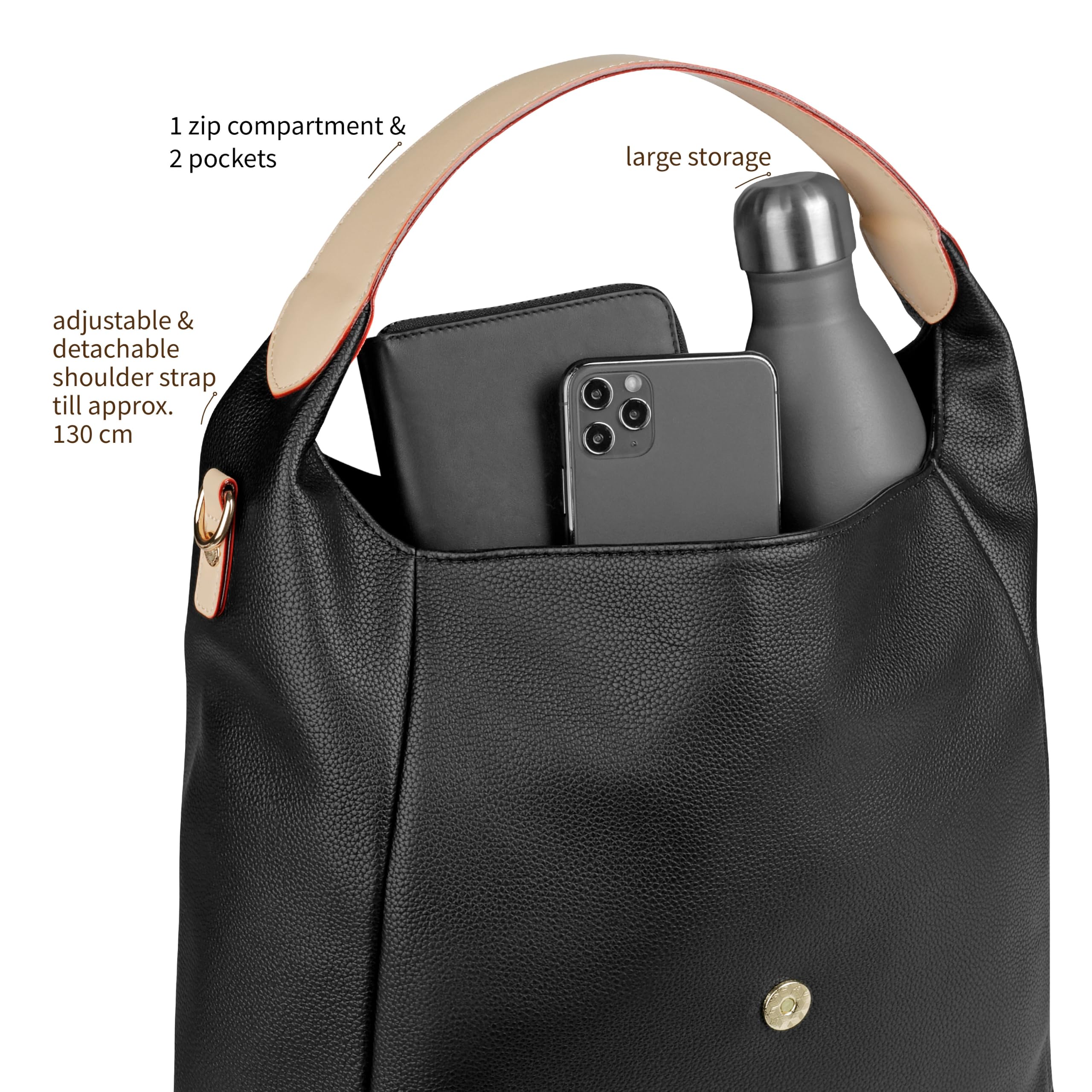 bugatti EllaTorba na ramię ze sztucznej skóry – torebka crossbody z dodatkowym paskiem na ramię – czarna