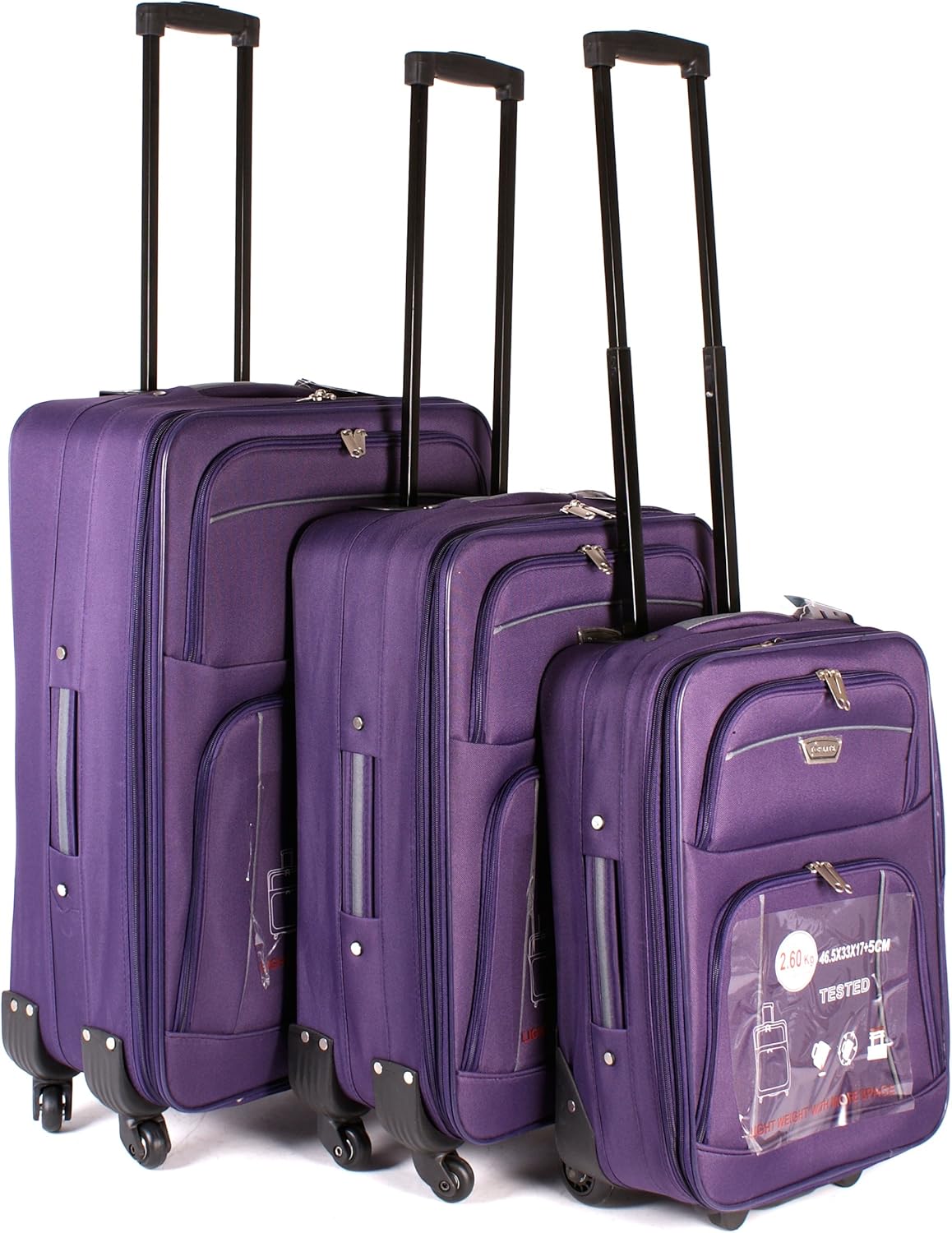 Plum Grey TCFOUR02 Travel Lite Luggage Set of 3 Lightweight 4 Spinner Wheeled
