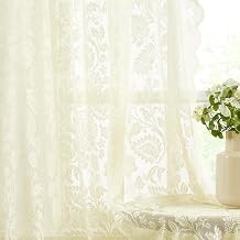 Bujasso Leaf Ivory Sheer Lace Curtains 54" Wx84 Lx2