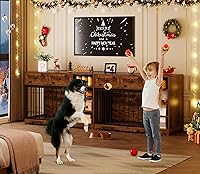 Vista 3 de Muebles de jaula para perros de 47 pulgadas, soporte de TV de jaula para perros grandes con 2 cajones y 4 estantes, perrera de madera para perros