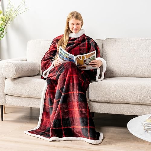 Miniatura 2 de PAVILIA Manta de vellón sherpa prémium con mangas para mujeres y hombres adultos, para llevar puesta, cálida y acogedora, súper suave, mangas