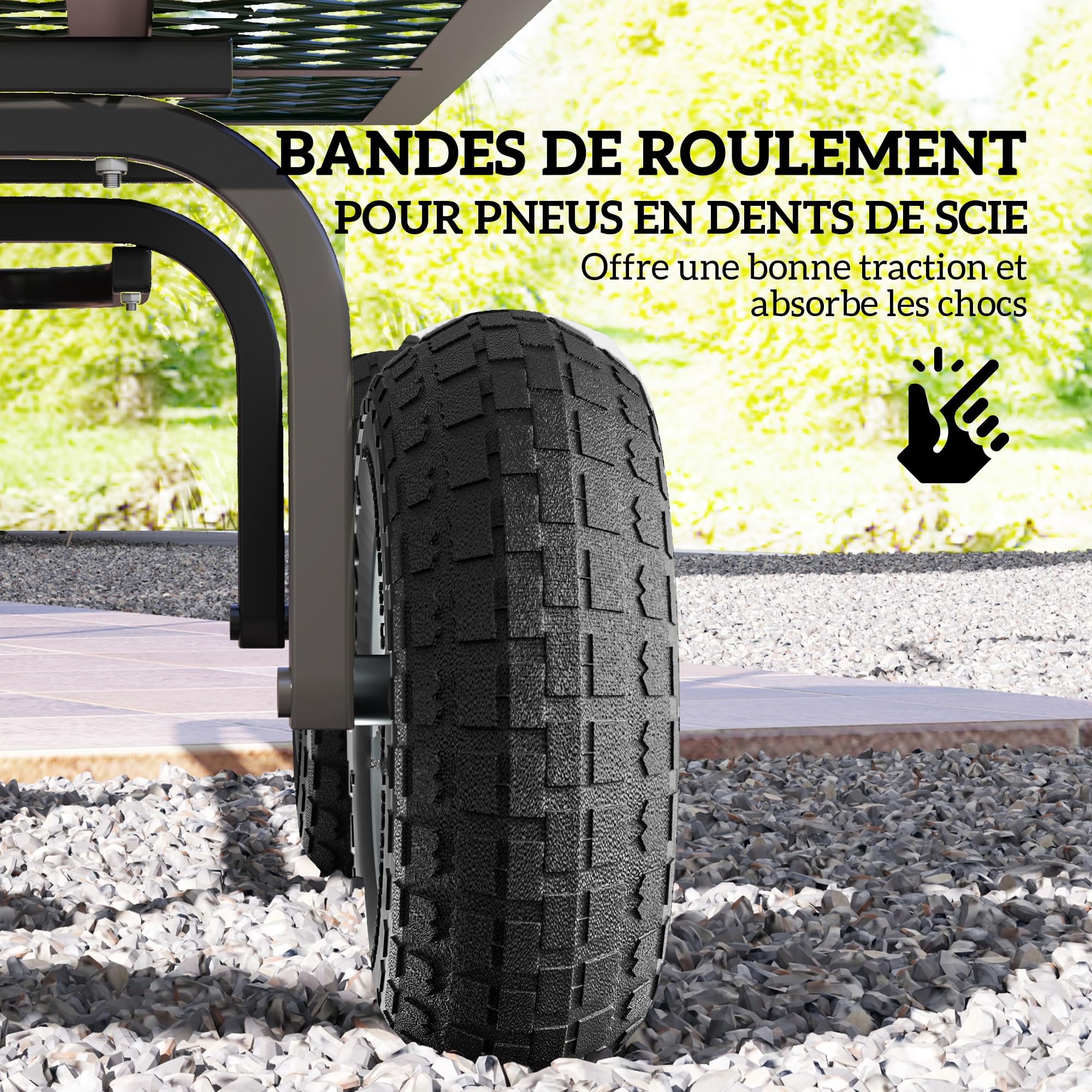Outsunny Lot de 2 Pneus Roues de Remplacement 255 mm pour Chariot de Jardin | en Caoutchouc, Alésage de 16mm, pour Brouette, Roue Diable