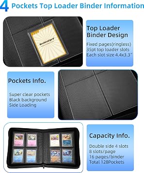 4 Pocket Top Loader Card Binder 128 Slot Toploader Albums Premium Ringless Cards Binders(Blue)