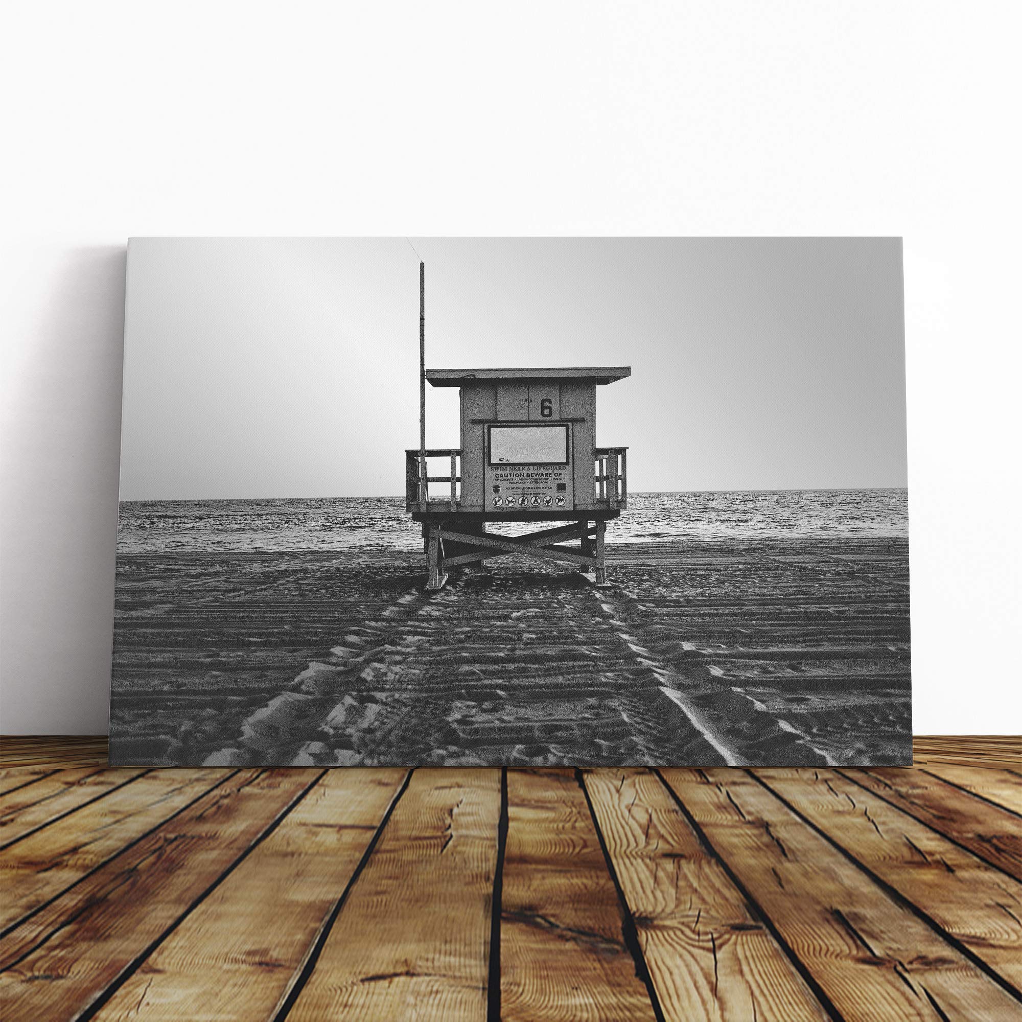 Lifeguard Station Beach and Seascape Canvas Print | Gallery Wrapped 30mm Frame Wall Art | 24x16 inches | Ready to Hang | Coastal Seascape Picture | Living Room Bedroom Lounge Office