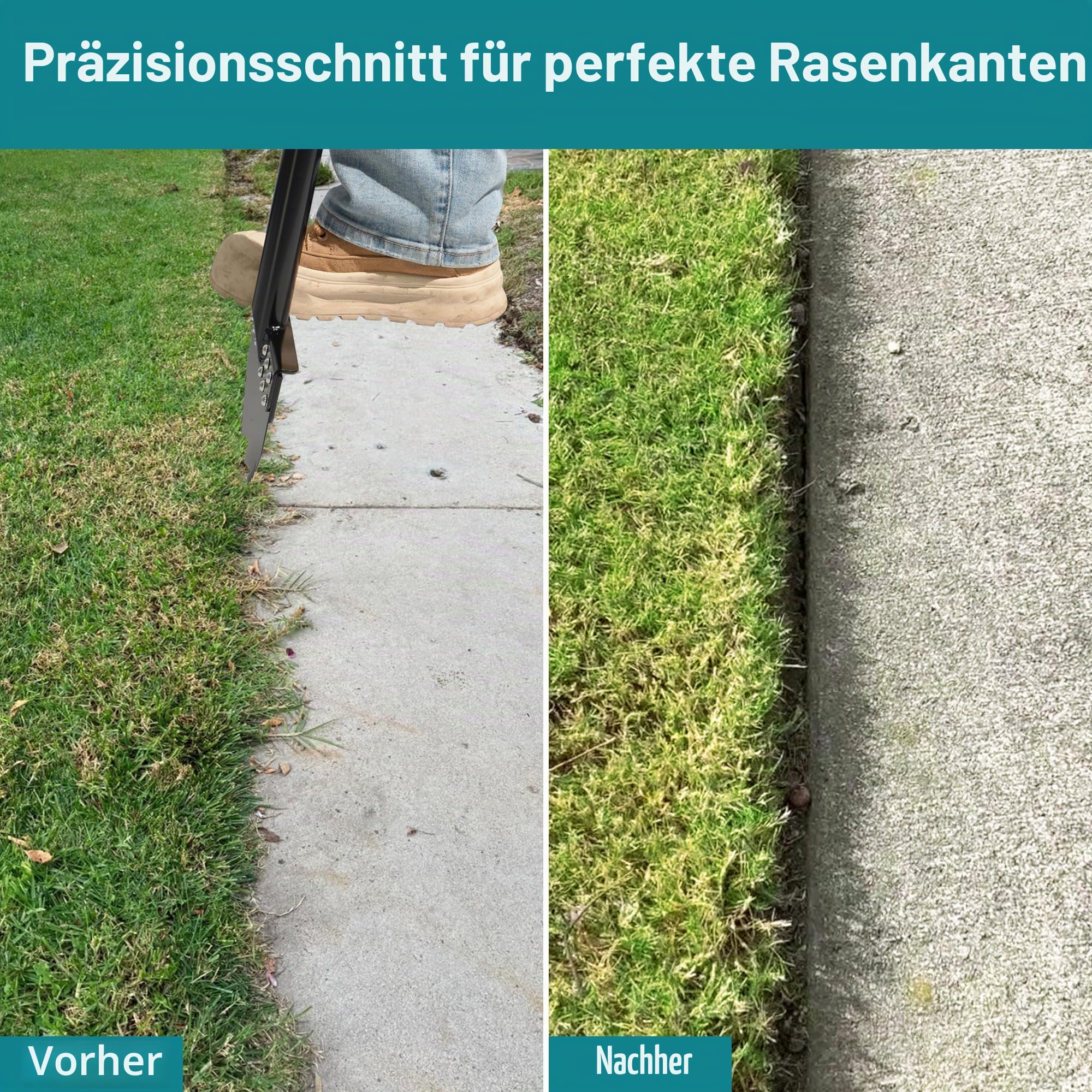 Einteiliger Rasenkantenstecher 100cm mit Federstahl-Sägezahnklinge Manueller Kantenschneider Rostfrei Halbmond-Rasenkantenschneider mit Gummigriff für Rasenpflege Garten Beet