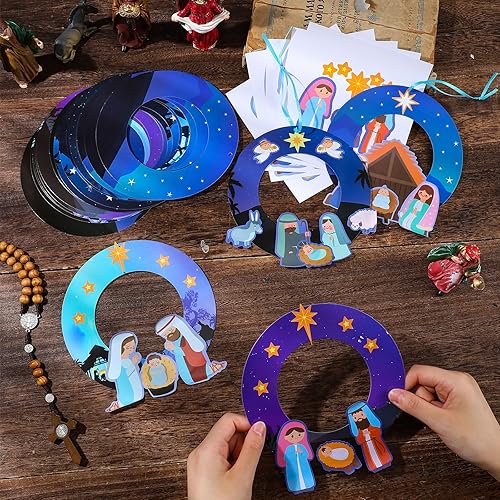 Miniatura 9 de Crtiin Kit de 24 piezas de corona de Pascua religiosa para niños, manualidades de Pascua cristianas para niños, haz tu propia artesanía religiosa de