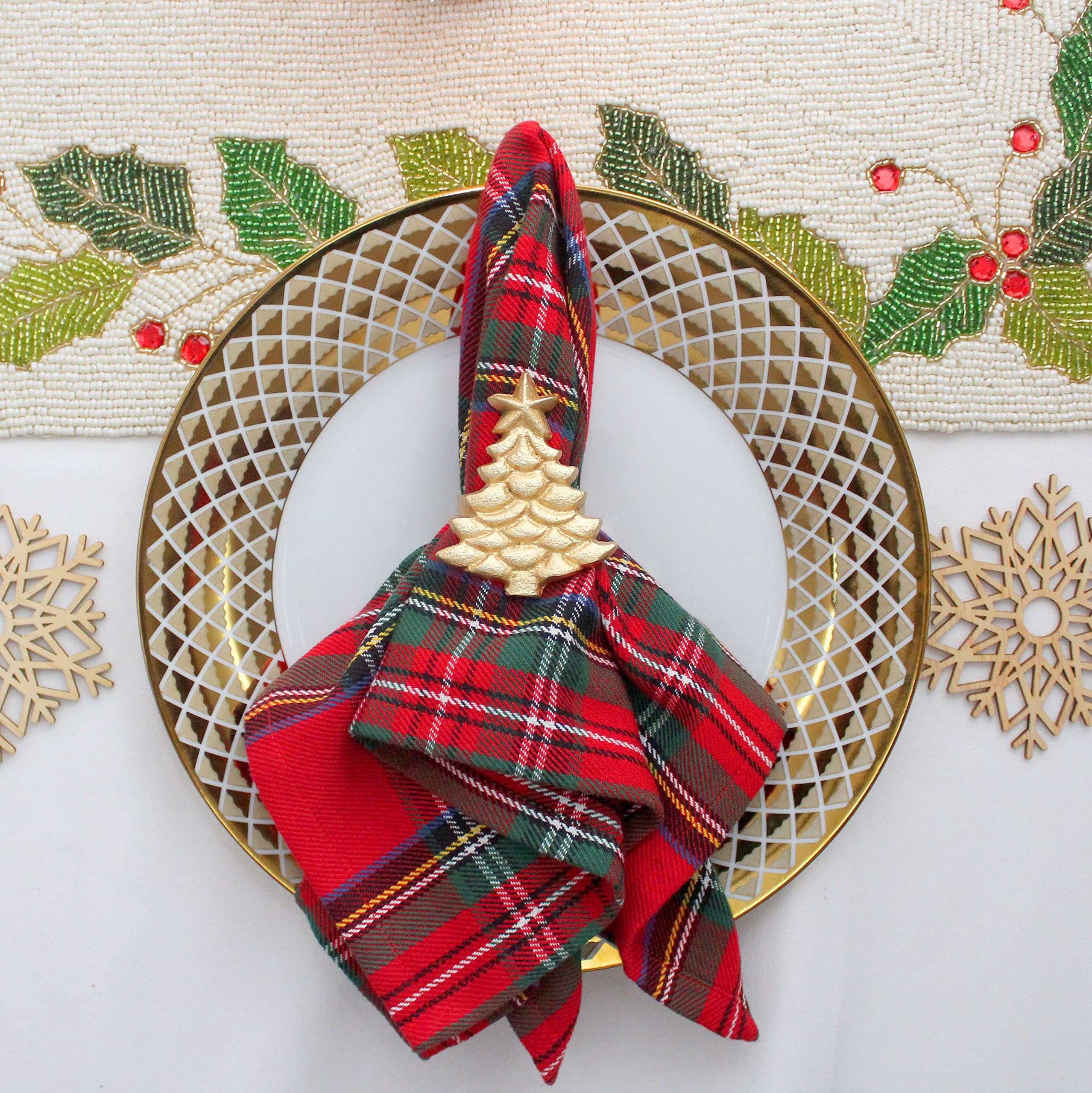 Cotton Craft WeihnachtsServietten, kariert, 100% Baumwolle, Stoffservietten, Weihnachten, Urlaub, Mittagessen, Brunch, Abendessen, Party, Festliche Feier, papierlose, Wiederverwendbare, waschbare