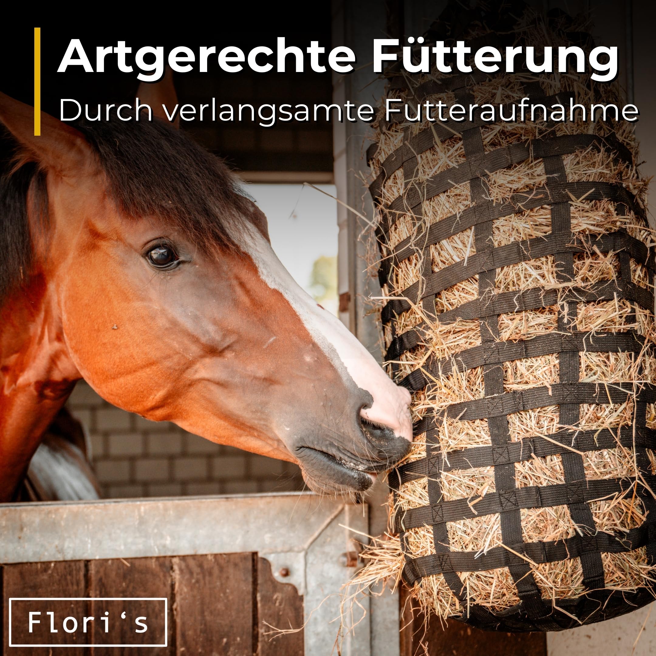 Flori's Heunetz für Pferde engmaschig 90 x 60 cm bis 3 kg Premium Heusack