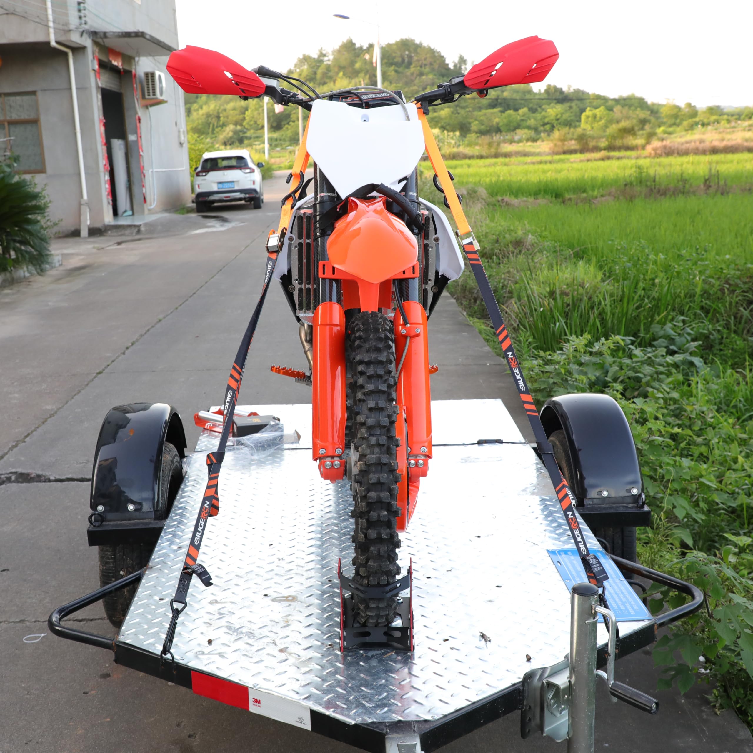 Cinghie di fissaggio per moto, resistenza alla rottura di 544 kg, confezione da 2 cinghie da 2,1 x 2,5 cm, con fibbie resistenti, moschettone in acciaio, fibbia con ganci a S per fissare rimorchi