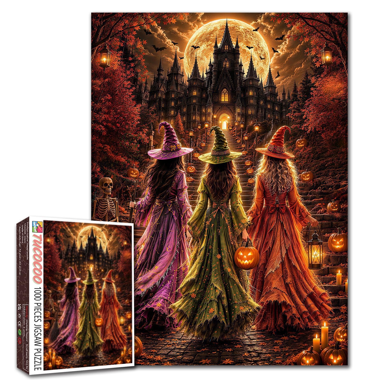 Witch Puzzle Pumpkin Full Moon Jigsaw Halloween Fantasy 1000 Pieces Puzzles for Adults Beginner Gothic Style Picture Challenging Family Activity Games DIY Crafts Puzzle for Home Decor Gifts โ image 1