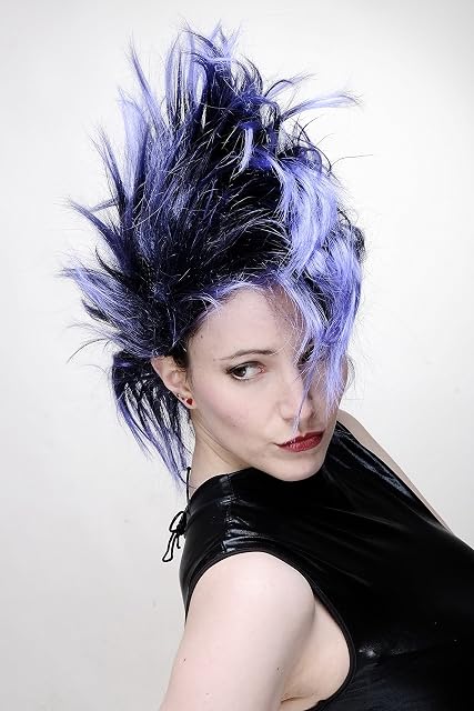 Foto 2 de 5 de WIG ME UP- PW0078-1-P103PC10 Peluca Carnaval Punky en Negro-Azul bisoñe Vampiro Punky glamoroso