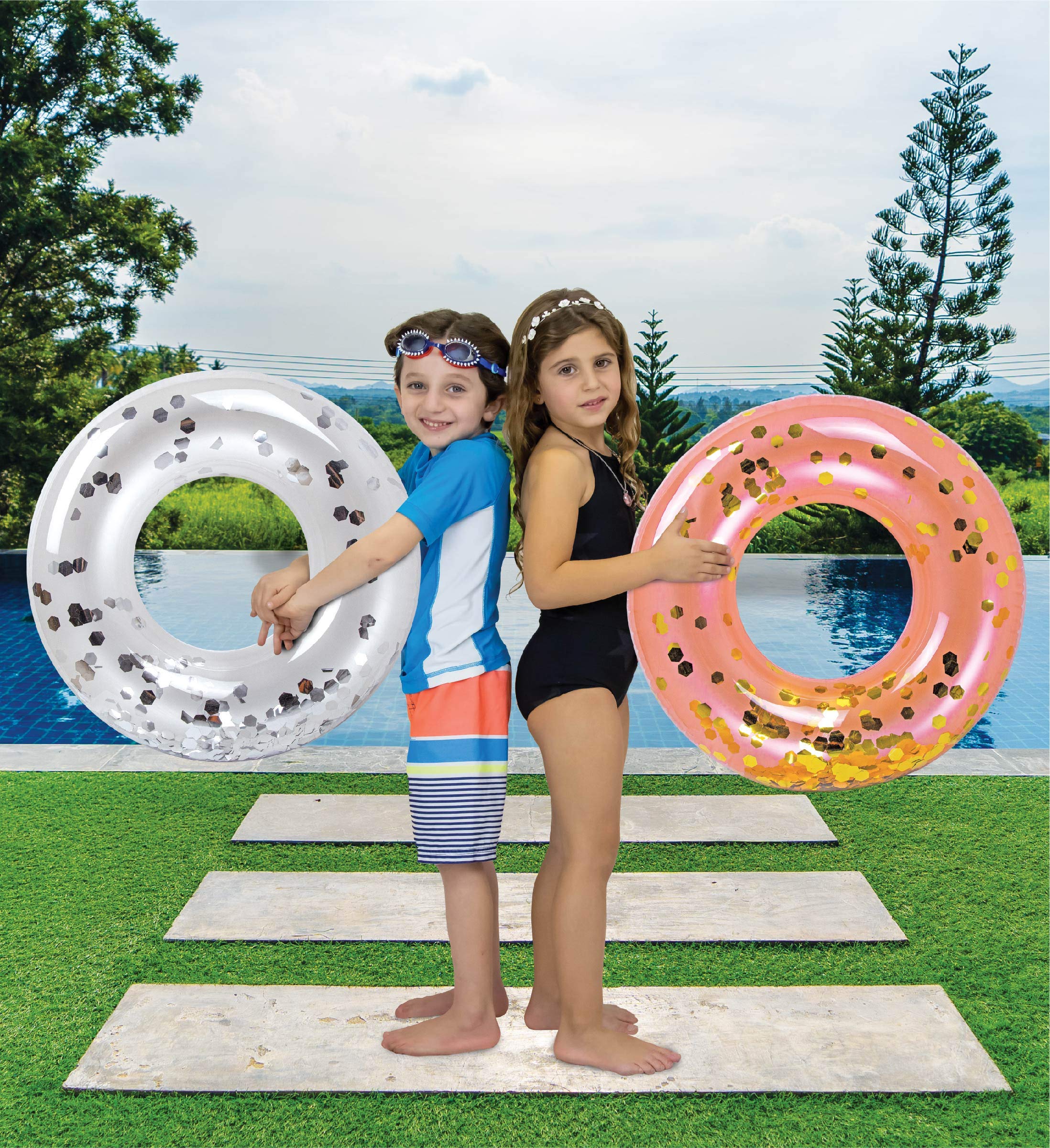 CoTa Global Flotador inflable para alberca, tubo de confeti, anillo de natación de alta calidad, flotador de vinilo resistente para la playa, fiesta, vacaciones, resistente a los rayos UV, fiesta en
