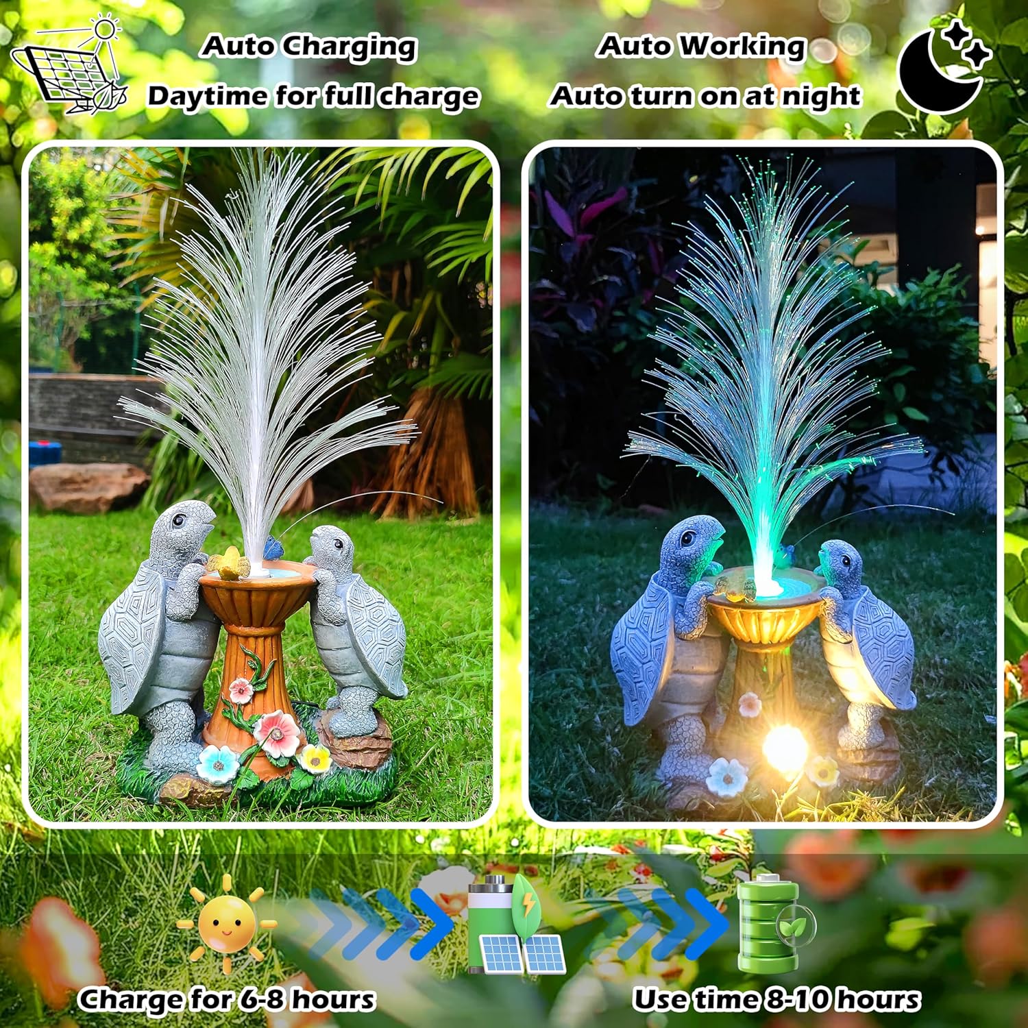 Solar Turtle Garden Statues with LED Lights, Resin Turtles Figurine Outdoor Decorations Colour Changing Optical Fiber Solar Light, Outside Art Decor for Lawn,Yard, Unique Housewarming Gifts - Image 5
