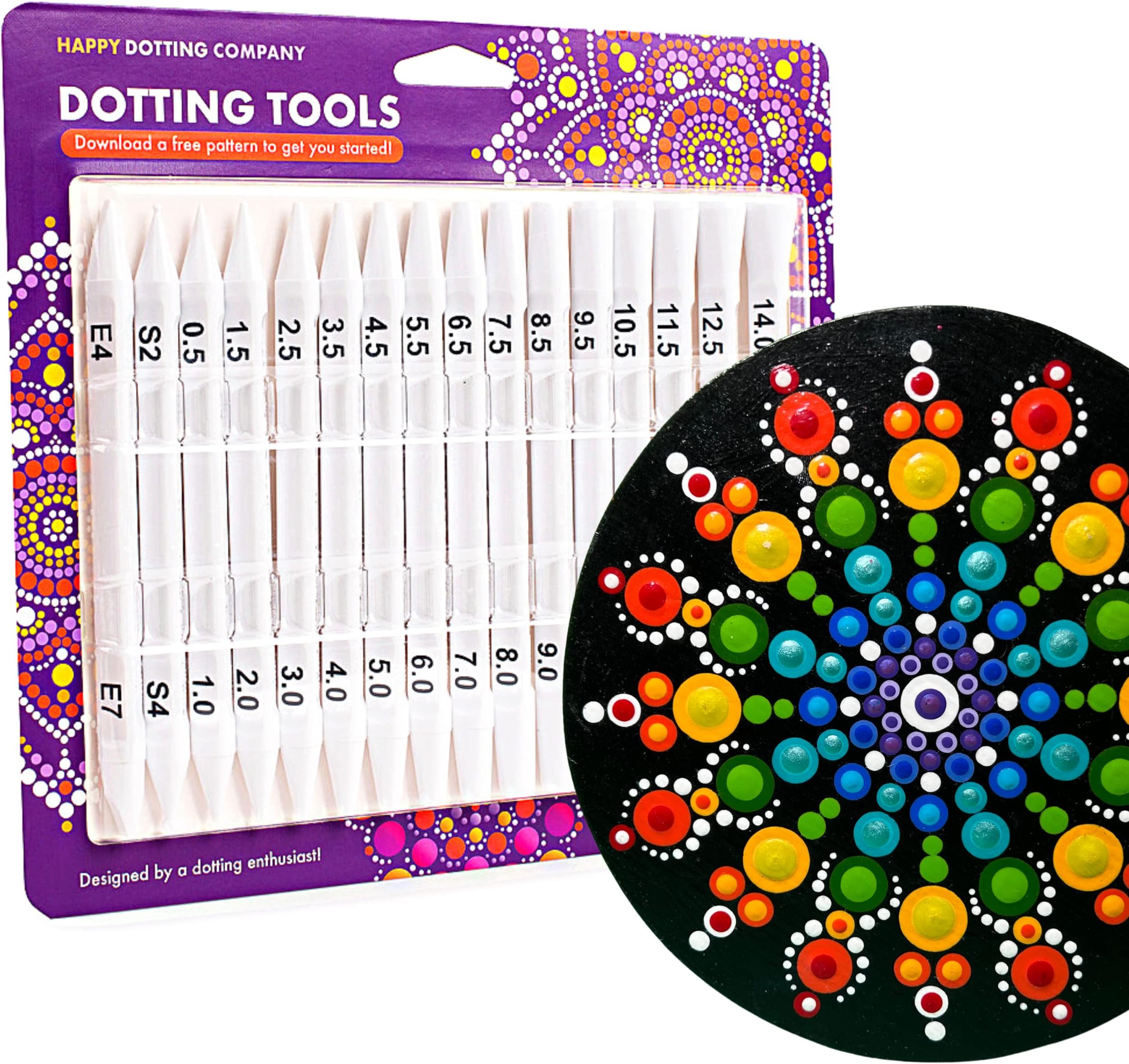 Dotting Tools - for dot Art - Happy Dotting Company - 16pc Double Ended Set with Stylus and Unique Ellipse Tool