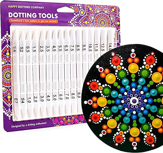 Dotting Tools – for dot Art – Happy Dotting Company – 16pc Double Ended Set with Stylus and Unique Ellipse Tool