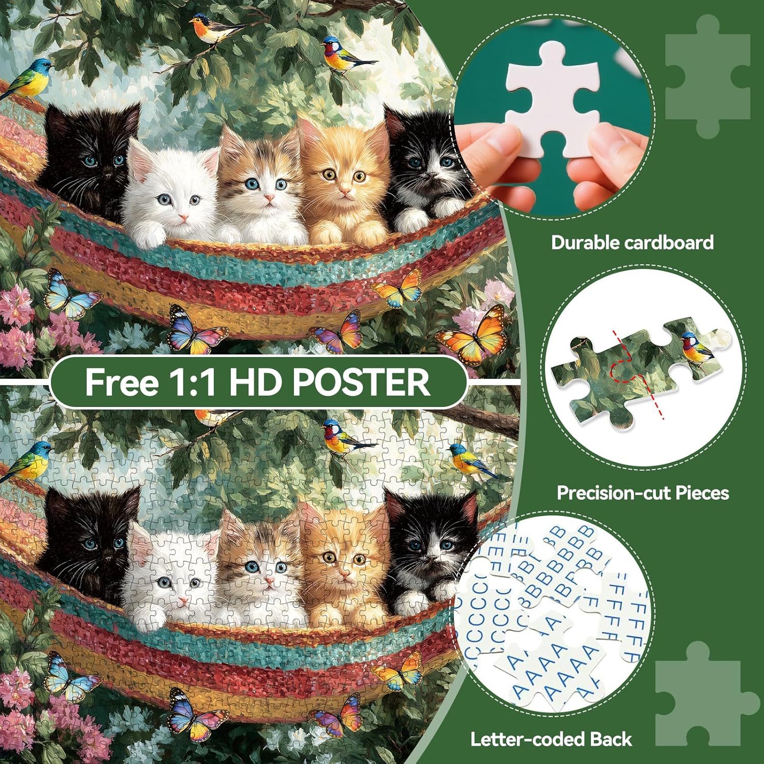 500 Piece Jigsaw Puzzle for Adults, Cat 500 Piece Puzzles for Adults, Cute Kittens Garden Jigsaw Puzzle, Relaxing Family Puzzle Game, 20.5 x 15 in