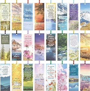 Spakon 120 Pcs Landscape Bible Verse Inspirational Bookmarks Scripture Christian Motivational Bookmarks Encouragement Verse Page Marker with Colorful Ribbons Gifts for Women Men Church Office Supplies