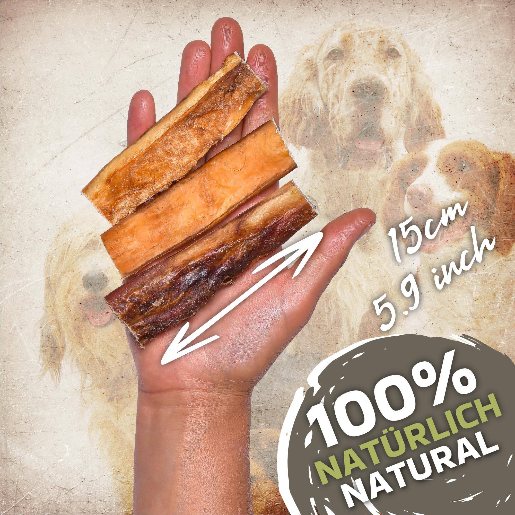 Lovely Dog | Rinderkopfhaut für Hunde 12cm 2kg (ca. 65-75 Stück) | Getrocknete Kauartikel | 100% natürlich | Luftgetrocknet | Rinderkopfhaut für Hunde | Leckerli Hund | Ochsenziemer Hund