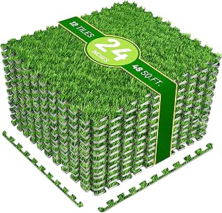 Sorbus Grass Foam Floor Tiles - 12 Interlocking Mats of 24"X24” Total of 48 Sq Ft for Kids Outd...