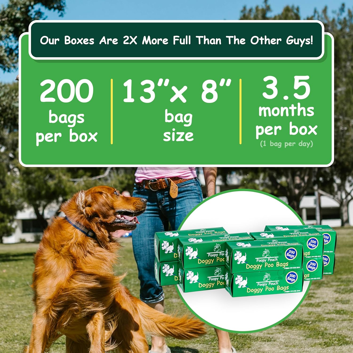 PP-RB-200 Universale Dog Pet Waste Bags, 200/Roll, 10 Rolls, Green