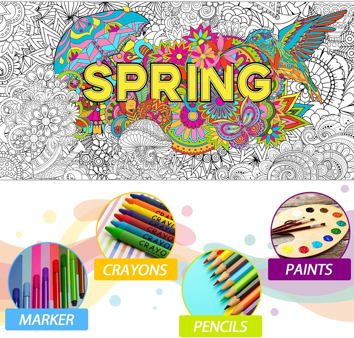 Naozinebi Giant Mandala Coloring Posters Large Motivational Coloring Posters Spring Sun Flowers Jumbo Coloring Tablecloth Big Coloring DIY Drawing for Adults Art Craft Home Classroom Party