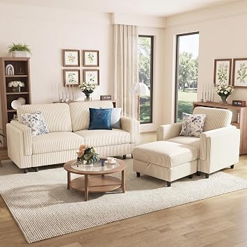 KKL Modular Living Room Sofa Set, 2 Seater Loveseat Couch, Comfortable Upholstered Accent Chair with Storage Ottoman, Convertible Small Space Furniture