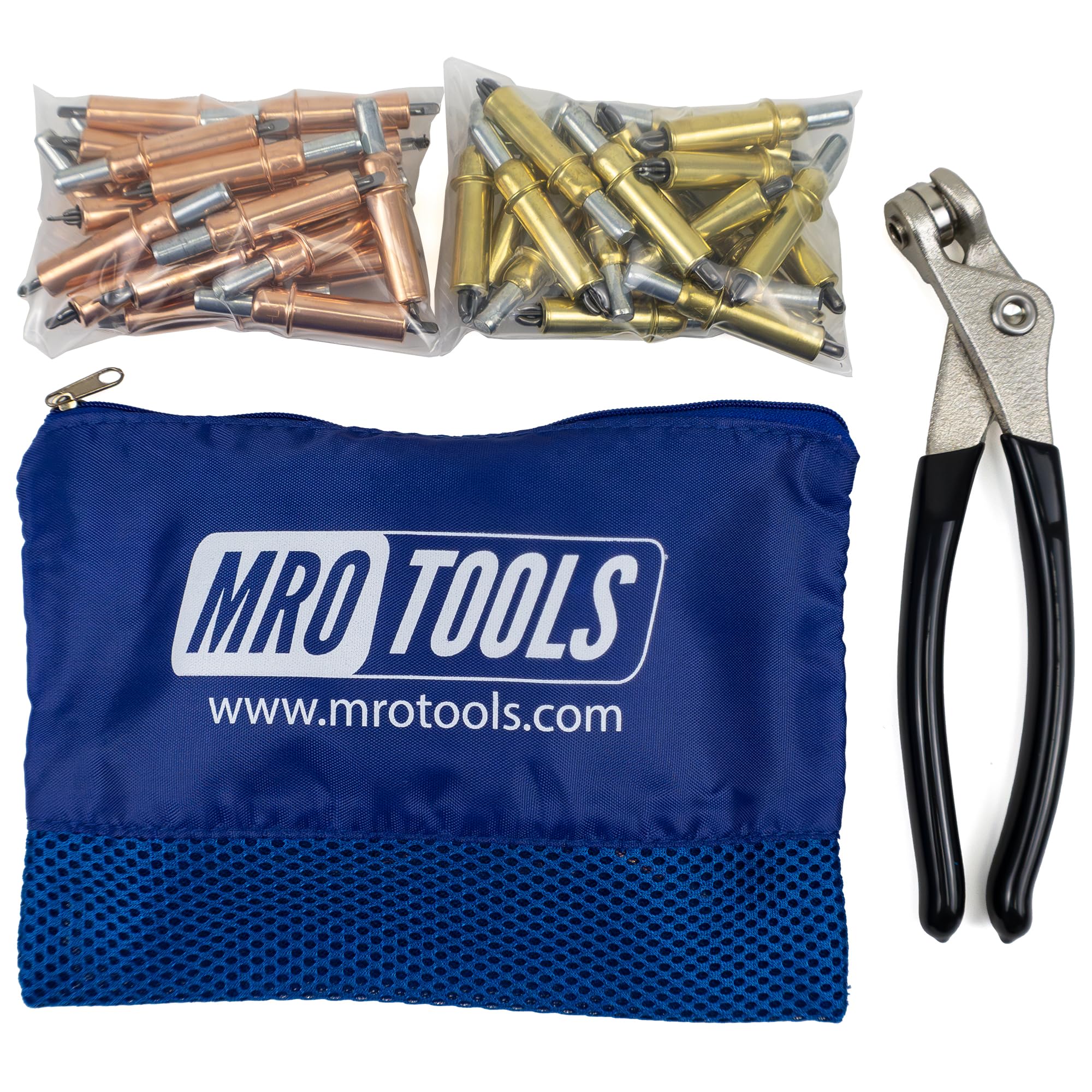 20 1/8 & 20 3/16 Standard Cleco Sheet Metal Fasteners + Cleco Pliers w/Carry Bag (K4S40-1)