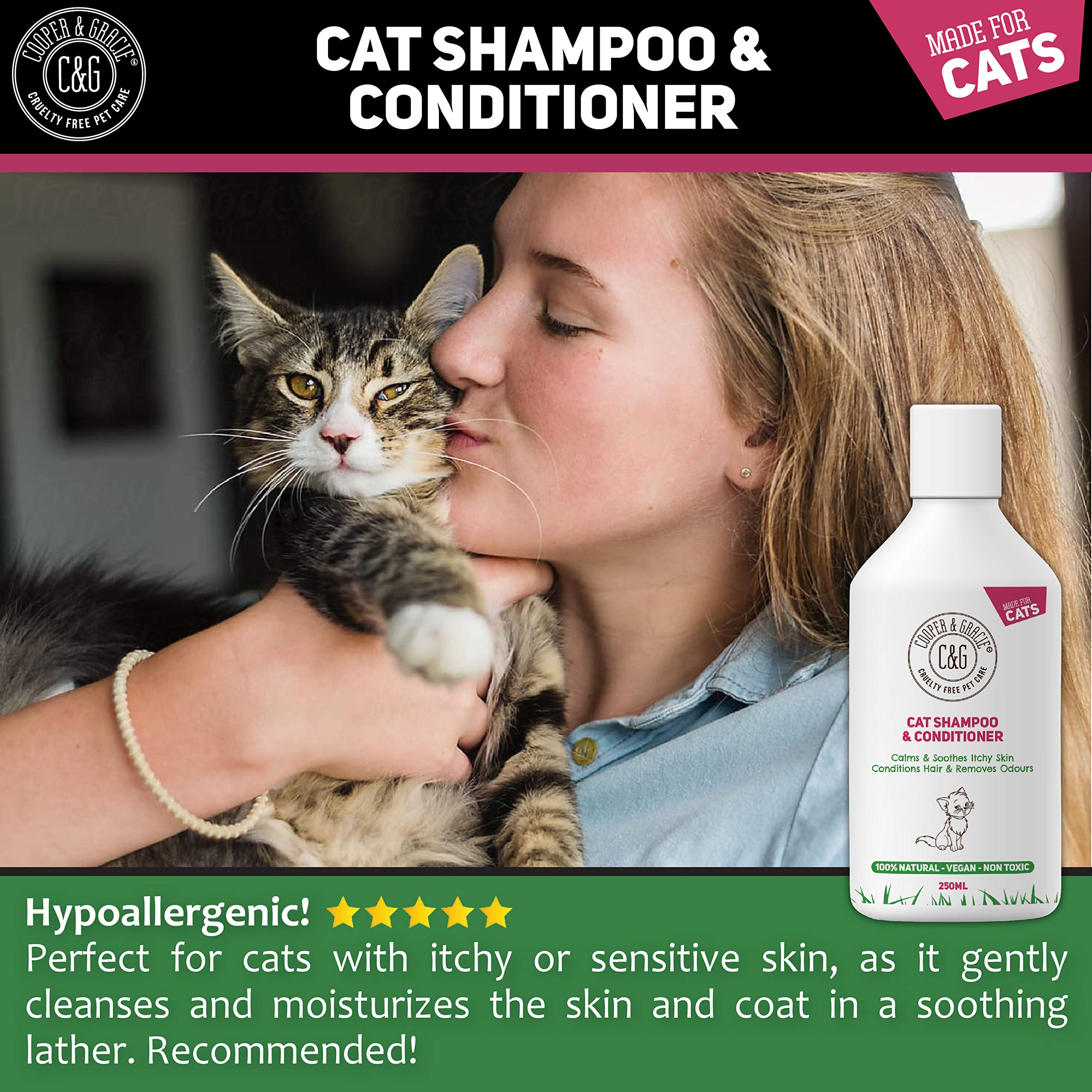 C&G Pets Cat Shampoo & Conditioner 250ml Ideal For All Cats Skin