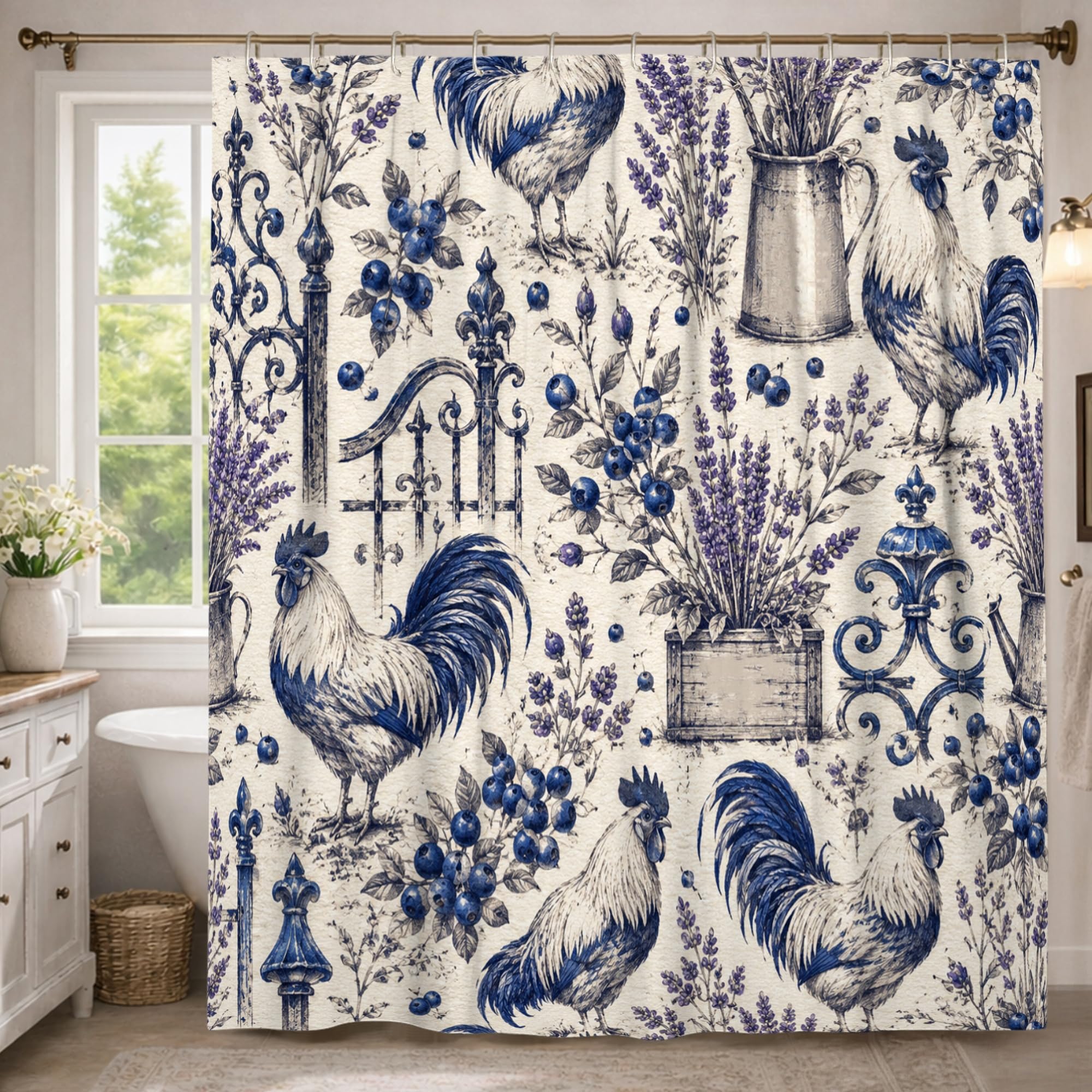 Rideau de douche extra long 183x243 cm en polyester bleu
