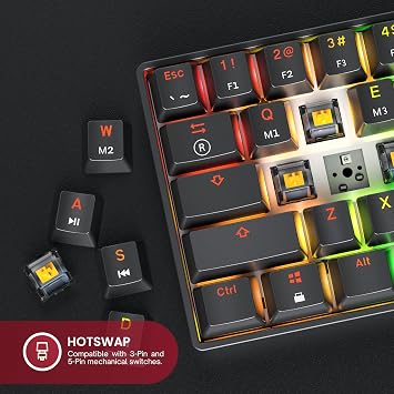 GK61 Mechanical Gaming Keyboard - 61 Key Multicolor RGB Illumination LED Backlit Wired Programmable for PC/Mac Gamers Gateron Mechanical Red, Black