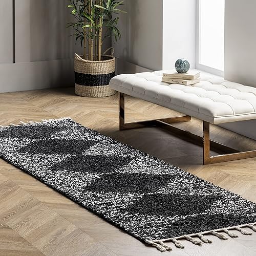 nuLOOM Bria - Alfombra marroquí con borlas, geométrica, para dormitorio, sala de estar, guardería, felpa, suave, 1.2 pulgadas de grosor