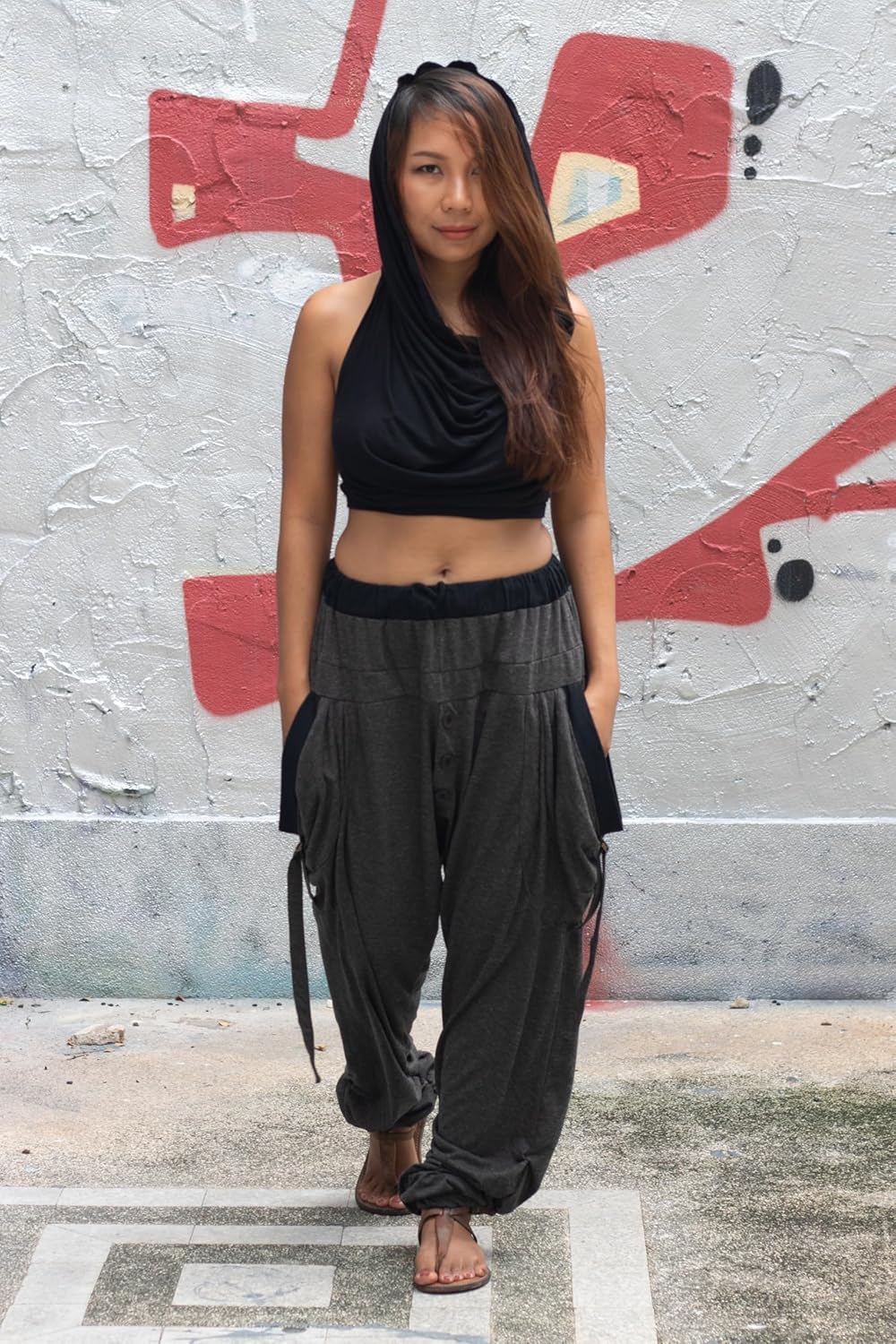 Thaluta Women's Loose Harem Lounge Pants with Pockets Yoga Cotton Elastic Waist Joggers Baggy Trousers