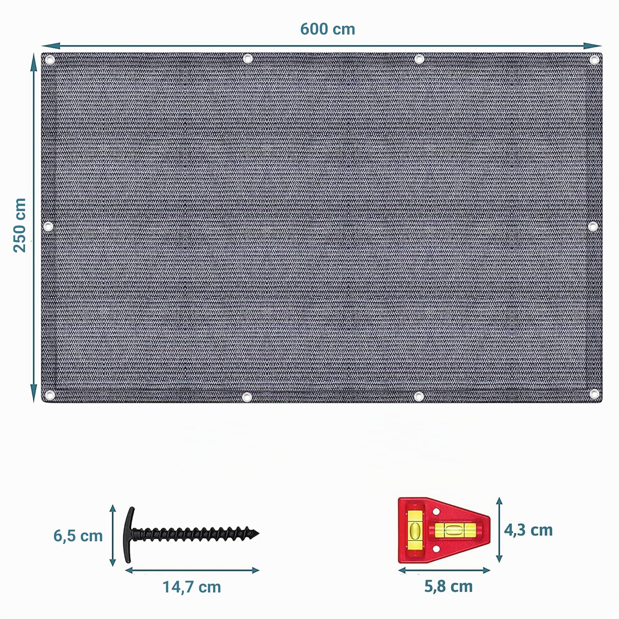 Tappeto Da Campeggio 250X600Cm - Blu/Grigio - Altamente Robusto E Lavabile (Hdpe) + Inclusi: 8 Picchetti