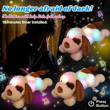 Glowing LED Light-up Nightlight Toys Musical Plush Stuffed Animal Soft Singing Lullabies Birthday Christmas Plushies Puppy Gifts for Kids Boys Girls,Dog,14