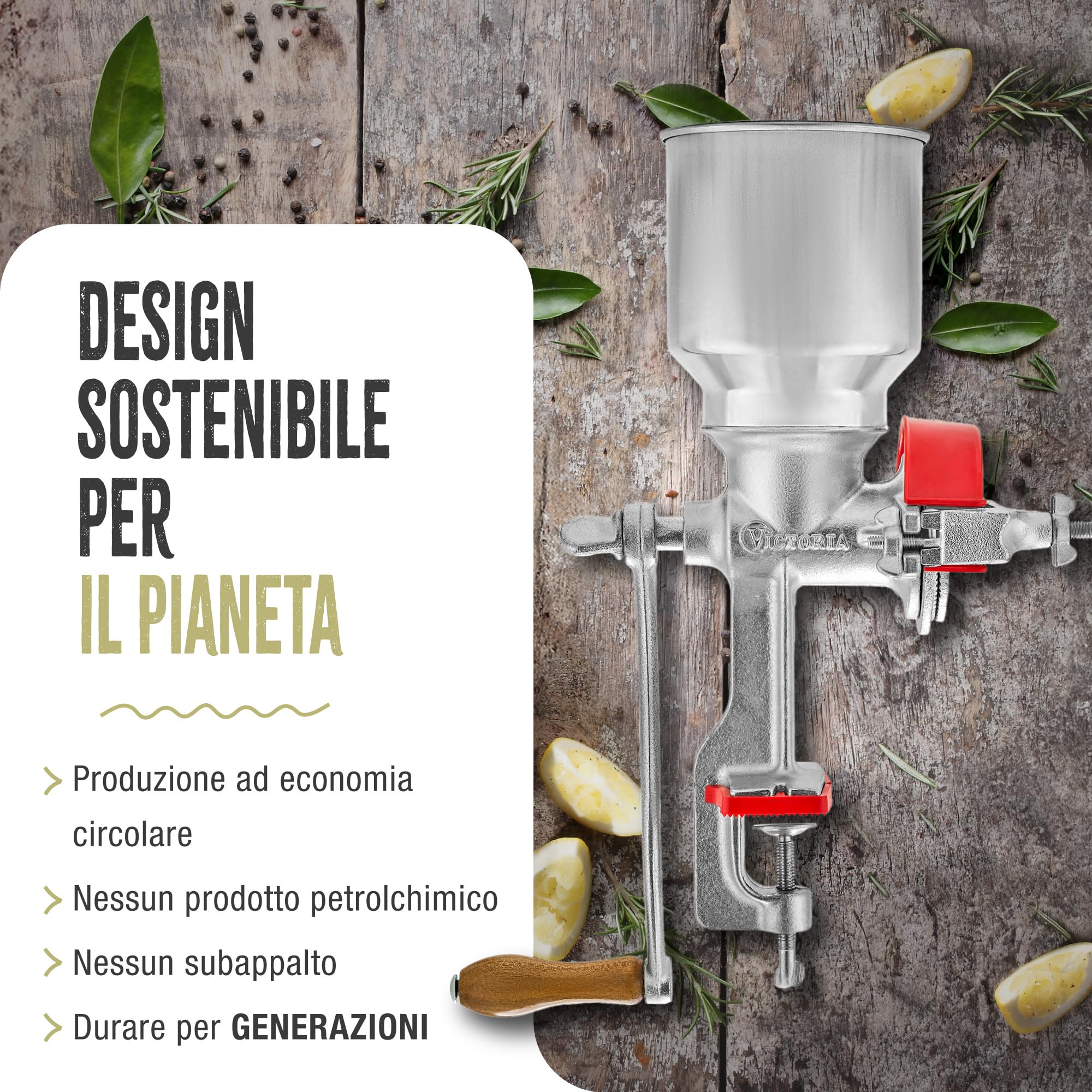 Victoria Mulino Grano Manuale Macinino Cereali in Ghisa per Macinare Caffè, Mais, Avena, Spessore di Macinatura Regolabile, Tramoggia Alta, Grain Grinder con Morsetto da Tavolo