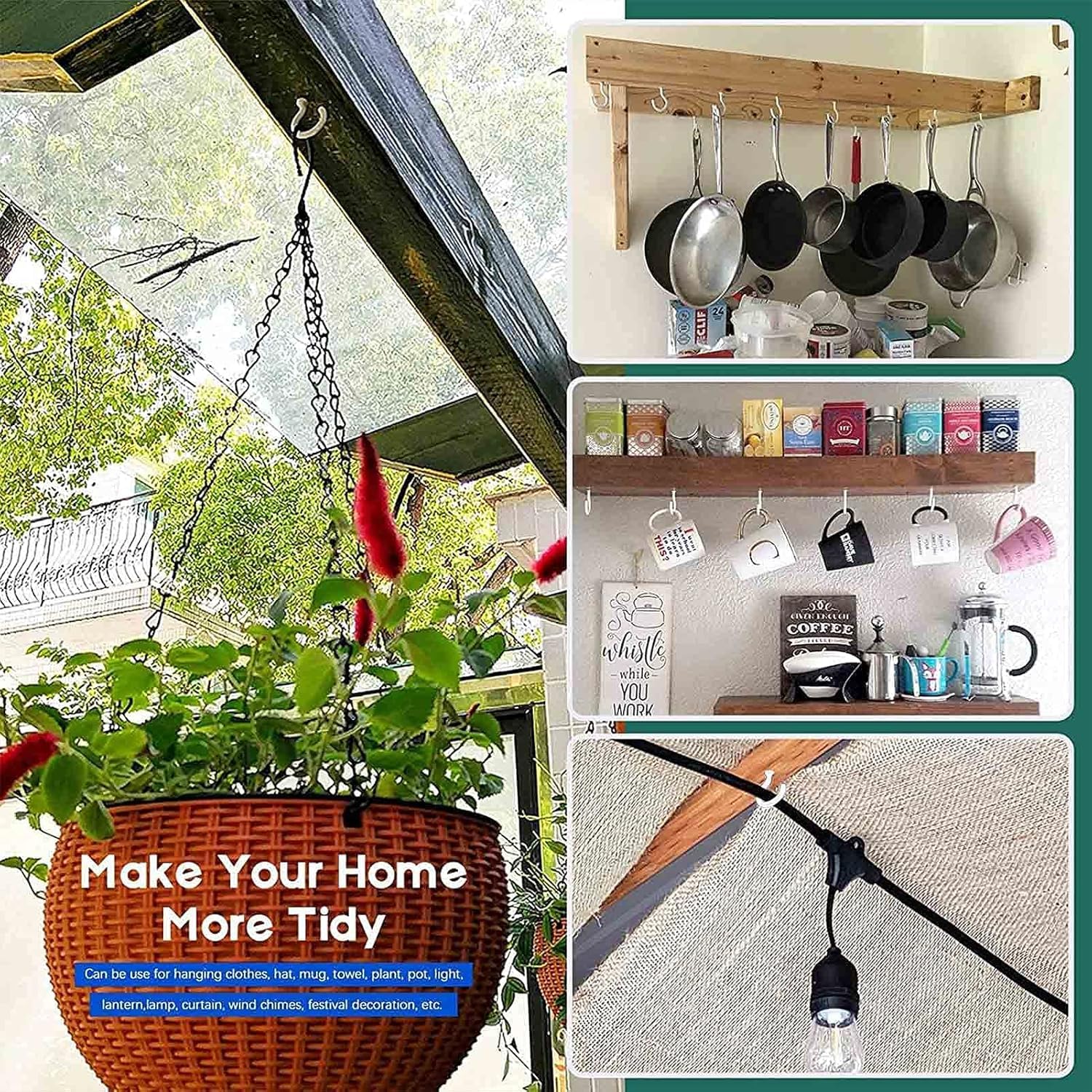 Etoolia 12-Pack Screw-In Ceiling Hooks (Q Hooks) - Vinyl Coated For Hanging Plants, Lights, Mugs - View #10