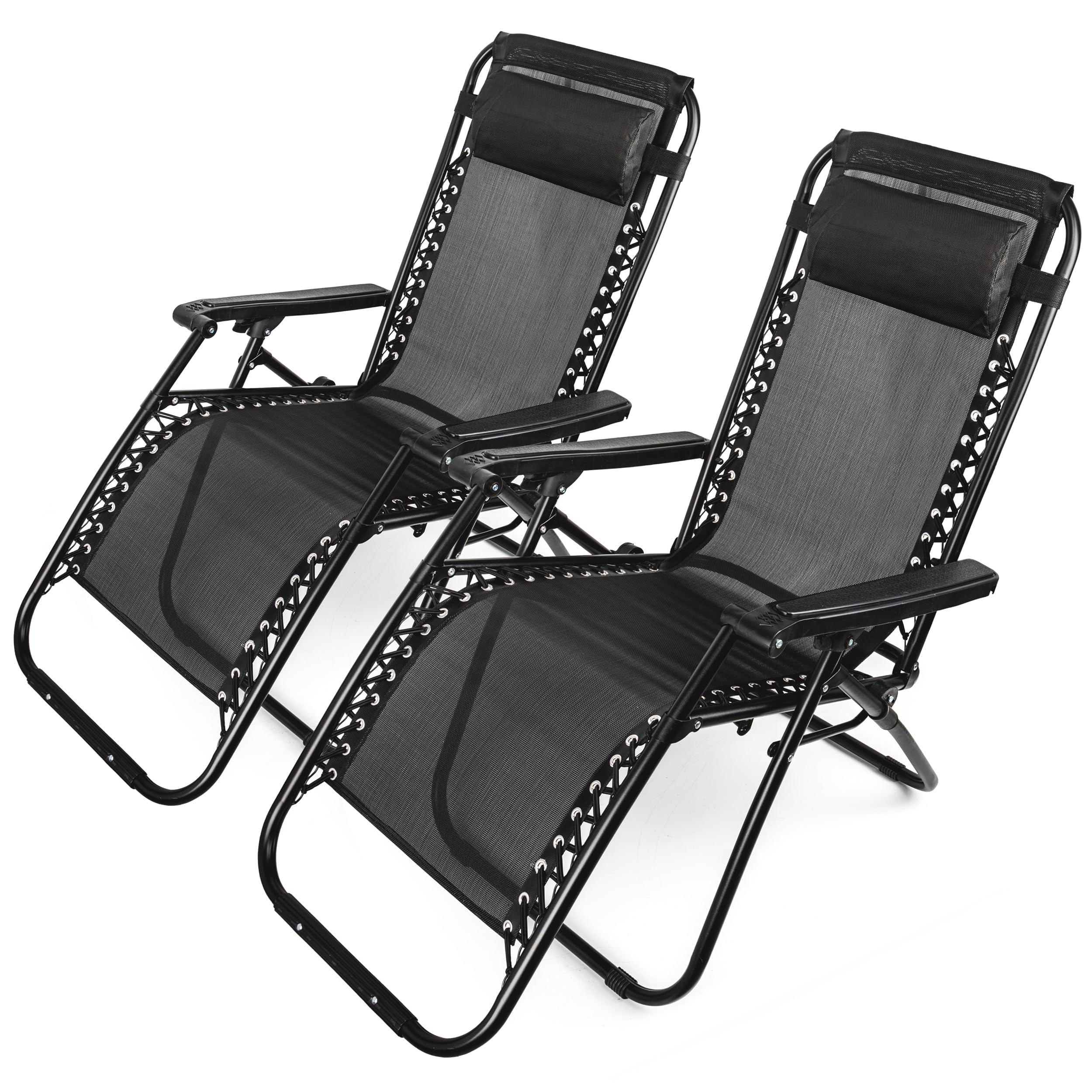 Set 2 Tumbonas Reclinable Plegable para Jardín, Balcón Terraza y Playa - Tumbona con Reposacabezas Carga Máxima 110kg - Color Negro