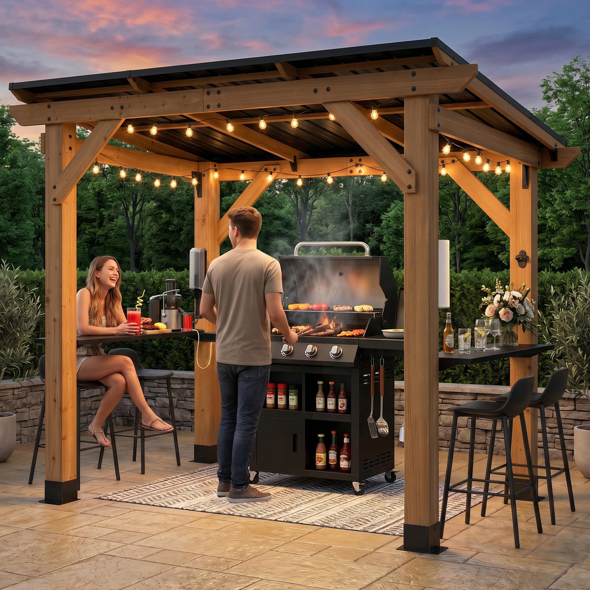 Amazon.com : StarEcho 6x8 FT Cedar Wood Grill Gazebo, Sloping