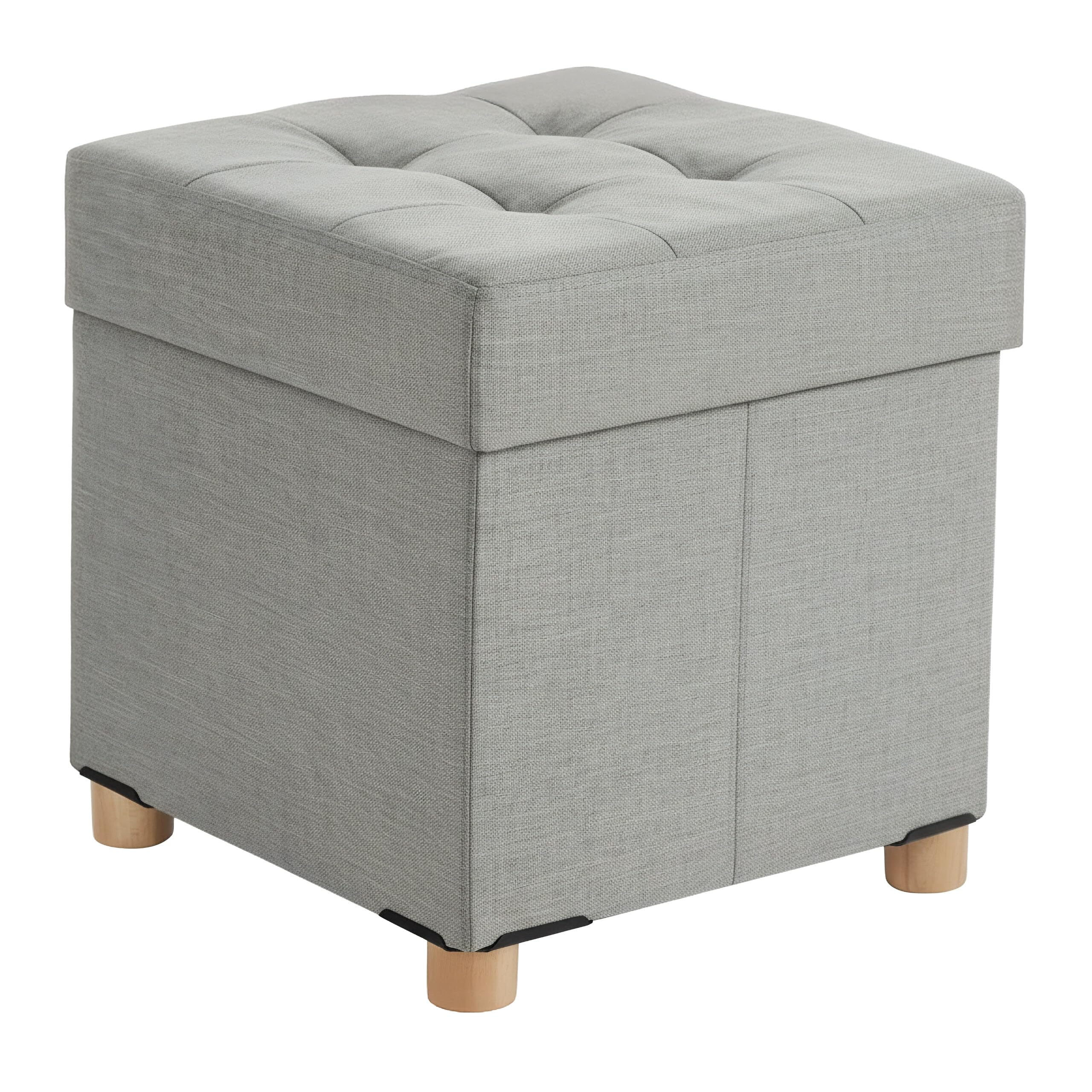 Tabouret Relaxdays avec Rangement, rembourré, H x L x P : 38 x 38 x 38 cm, en Lin, Pieds en Bois, Gris Clair