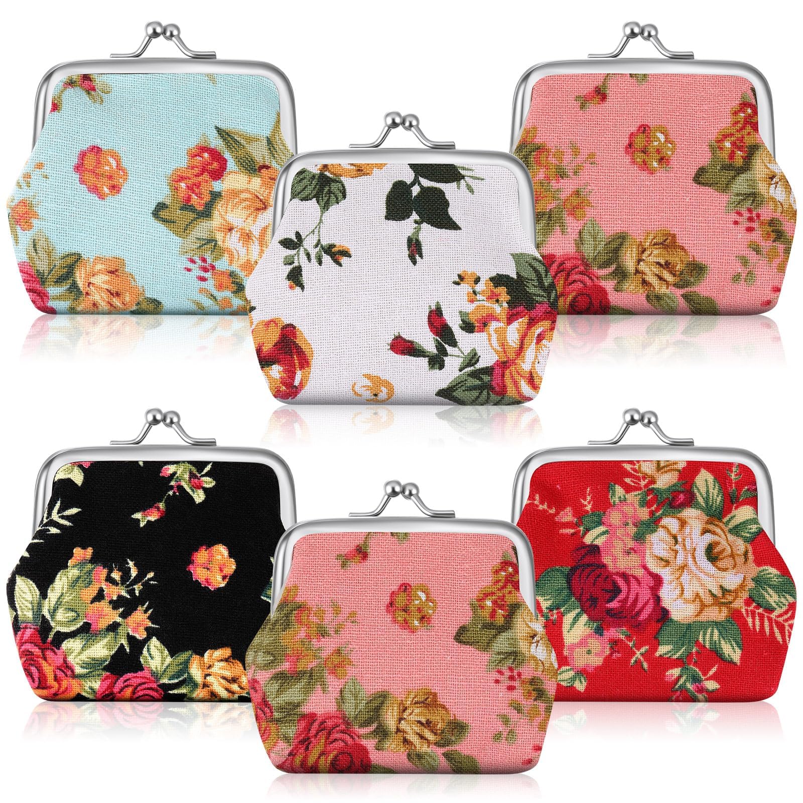 6 Pack Floral Canvas Small Coin Purse, Mini Change Purse, Coin Pouch, Cash Wallet, for Men Women, Credit Card, Lipstick, Return Gifts for Ladies-image-17