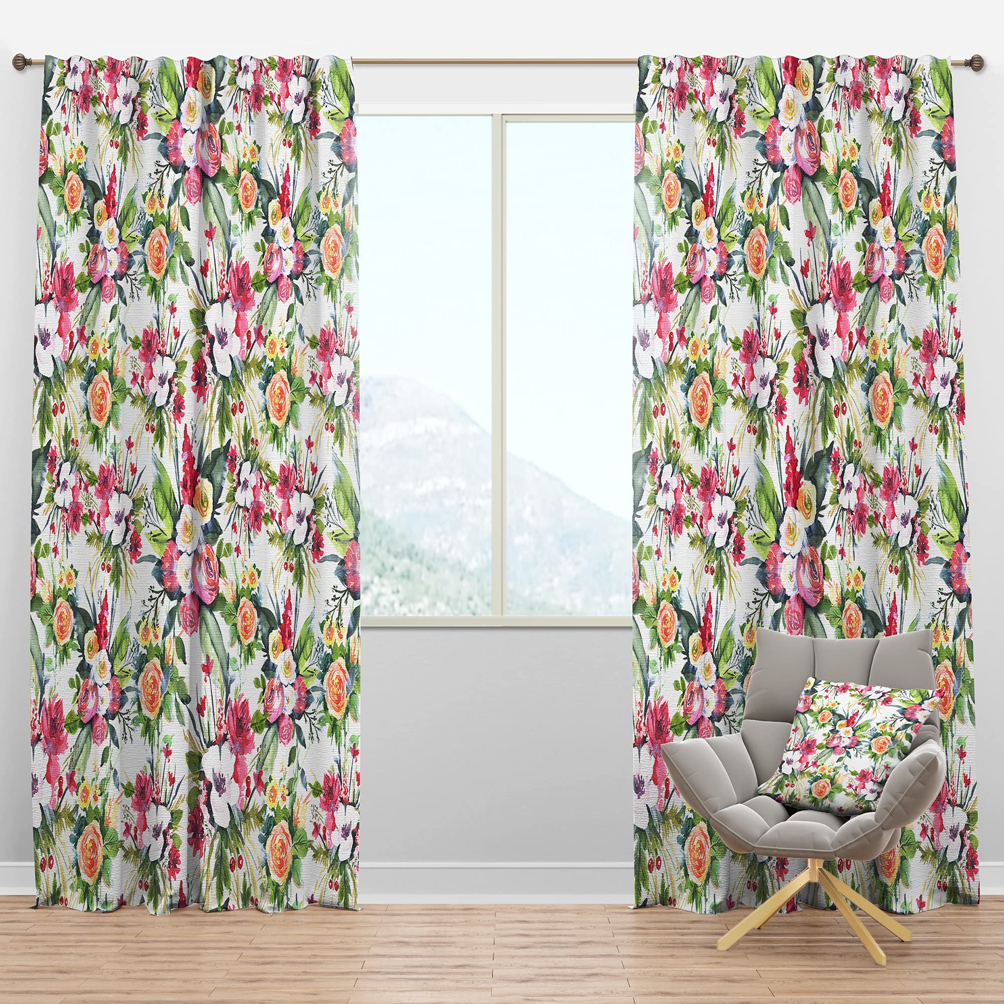 Rideau occultant tissu haut de gamme à motif floral jaune et rouge