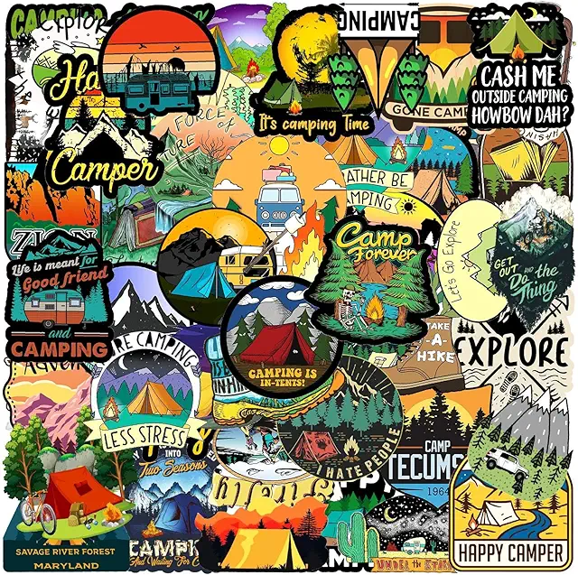 50Pcs Outdoor Adventure Stickers for Hiking, Camping, Fishing - Waterproof Vinyl Decals