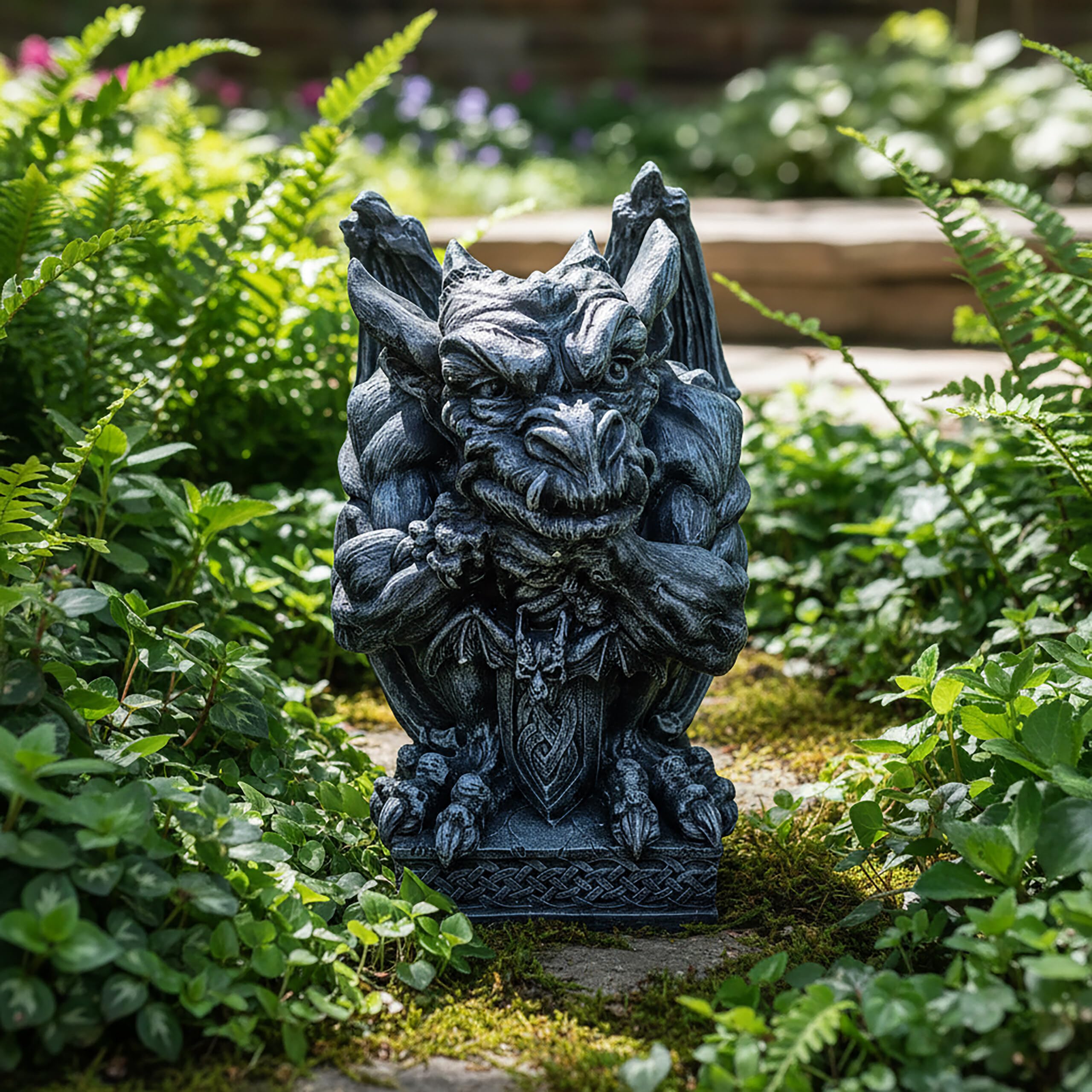 Relaxdays Figurka Gargoyle, dekoracja gotycka, wys. x szer. x gł.: 42 x 28 x 28 cm, żywica poliestrowa, odporna na promieniowanie UV, odporna na warunki atmosferyczne, szara